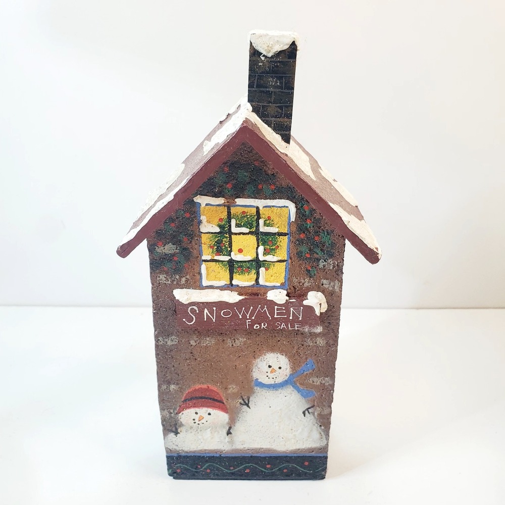 Vintage 90's NCE Hand Painted Wooden Christmas Village House Snowmen For Sale